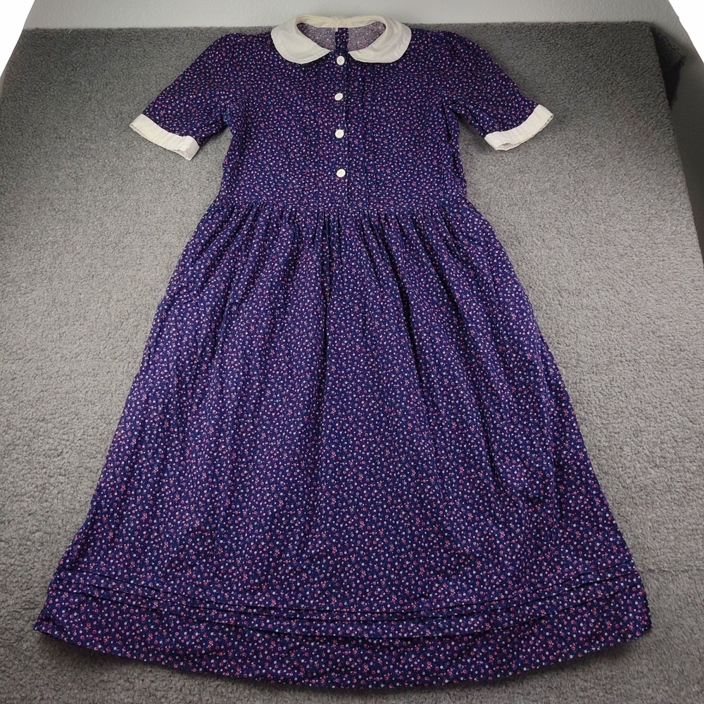 Vintage Cottagecore Midi Dress Floral Sz Medium Ditsy Floral Purple Blue prairie